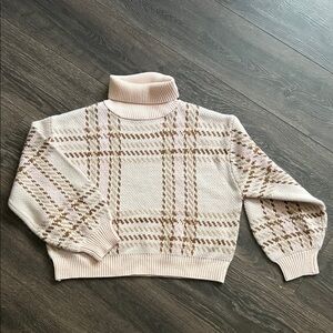 Pink Lily Plaid Cowl Neck Sweater - Pink and Brown